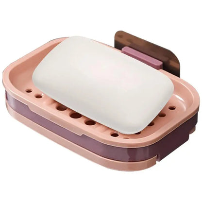 Self-Adhesive Bar Soap Dish, Soap Rack, No Drilling, Wall Mounted, Double Layer Soap Holder