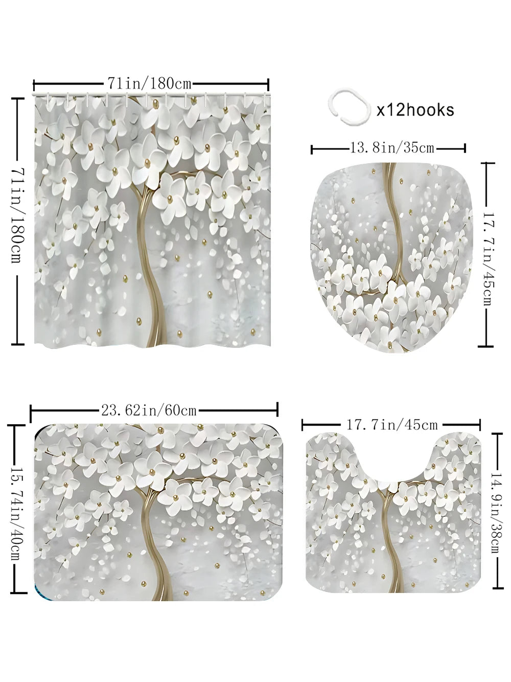 Golden Flower Tree Bathroom Four-piece Set - Avant-garde Waterproof Shower Curtain