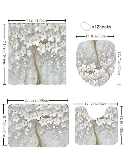 Golden Flower Tree Bathroom Four-piece Set - Avant-garde Waterproof Shower Curtain
