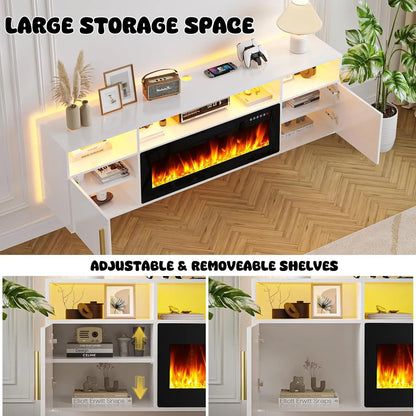 Floating Fireplace TV Stand 70'' ,  with LED Lights and Remote
