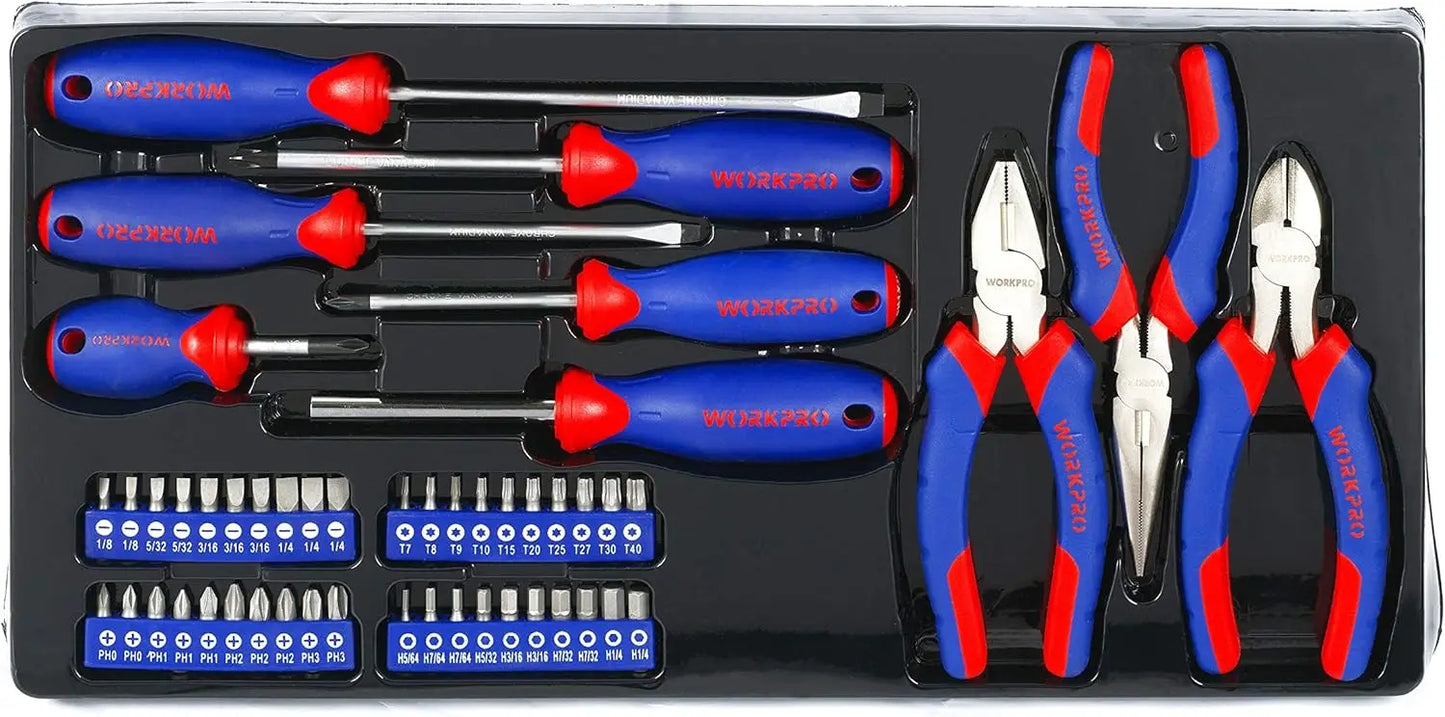 408-Piece Mechanics Tool Set, General Household Home Repair Tool Kit with 3-Drawer Heavy Duty Metal Box