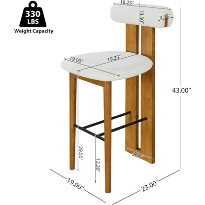 Set of 2 Wood Upholstered Barstools with Cloud-Top Backrest