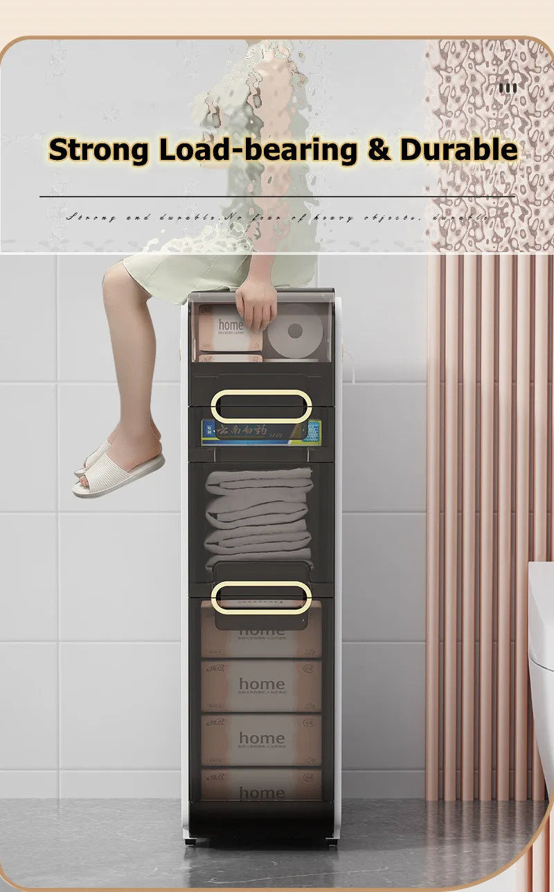 Modern Bathroom Cabinet, PP Toilet Sideboard, Narrow Bathroom Storage Cabinet with 2/3/4 Drawer Storage, Floor Shelf