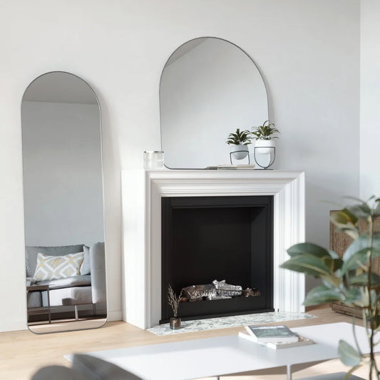Arched Decorative Wall Mirror 34x36 Inch, Light Boosting, Metallic Finish Wall Mount