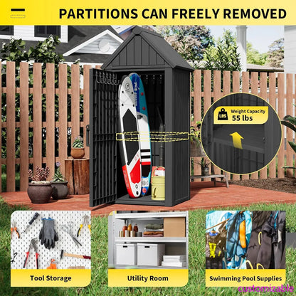 Outdoor Resin Storage Shed, Durable Cabinet with Removable Shelves and Lock Ring