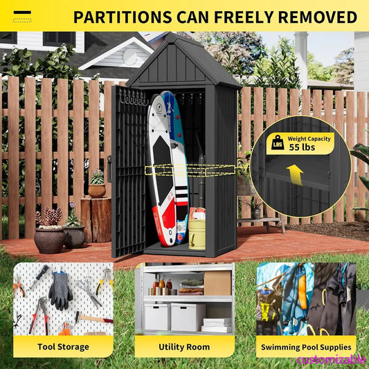 Outdoor Resin Storage Shed, Durable Cabinet with Removable Shelves and Lock Ring