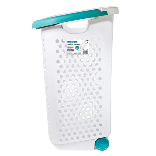 Rolling Laundry Hamper with Pop-up Handle, Plastic 2 Bushel, Wheeled