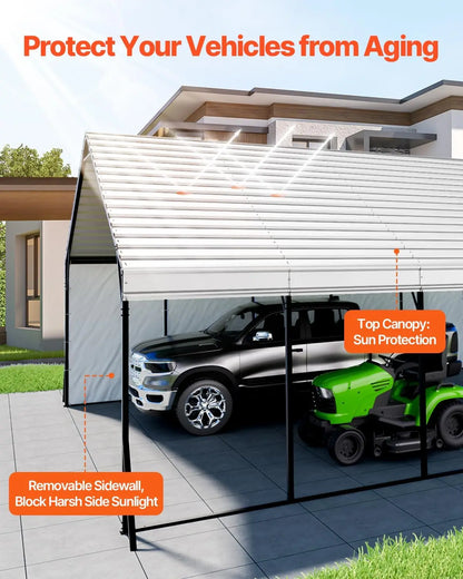 2025-20x24 ft Heavy Duty Metal Carport with Removable PE Sidewalls, Steel Frame