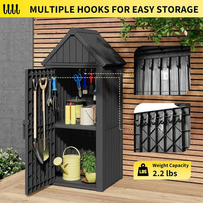 Outdoor Resin Storage Shed, Durable Cabinet with Removable Shelves and Lock Ring