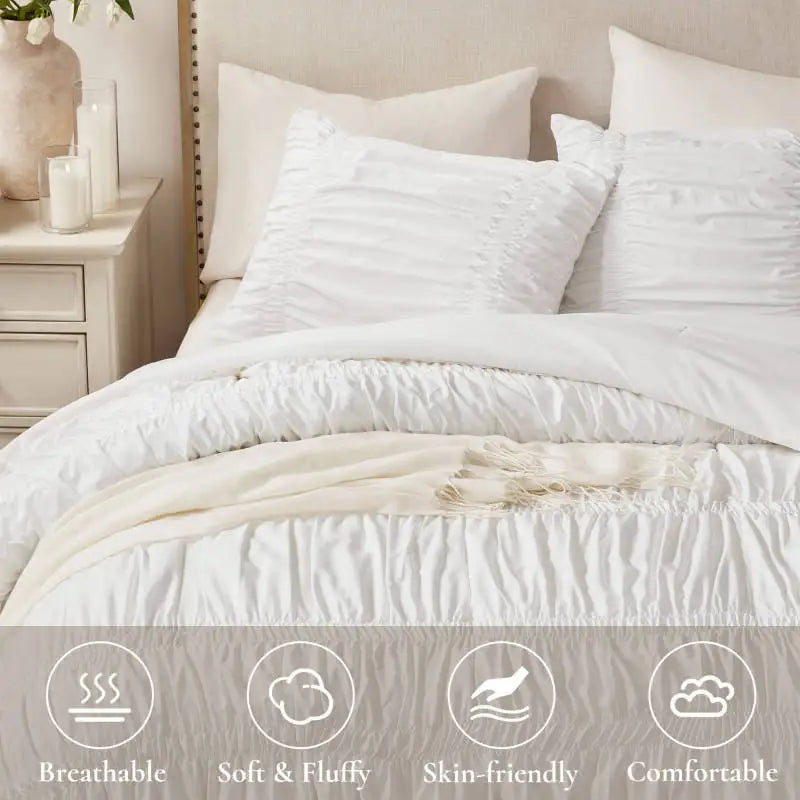 3 PCS King Comforter Set, Elegant Pleated Design