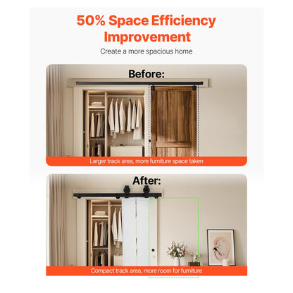 Bi-Folding, Sliding Barn Door, Hardware Track Kit, Top Mount Track Kit, Slide Smoothly & Quietly, Easy to Install Choice of Size