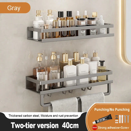 Bathroom Storage Rack, Adhesive Wall Mounted Towel Rack, Bathroom Cosmetics Storage Rack