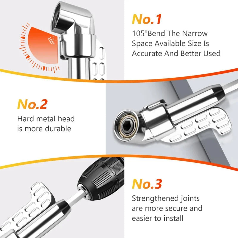 105 Degree Right Angle Drill Adapte, 2025 New Upgraded Attachment Extension Bit, Power Screwdriver Socket