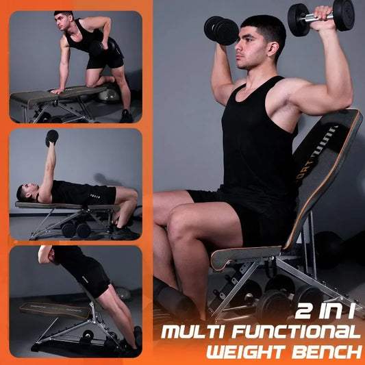 Weight Bench, 2 in 1 Workout Bench Roman Chair, Adjustable Weight Bench for Home Gym Strength Training Bench
