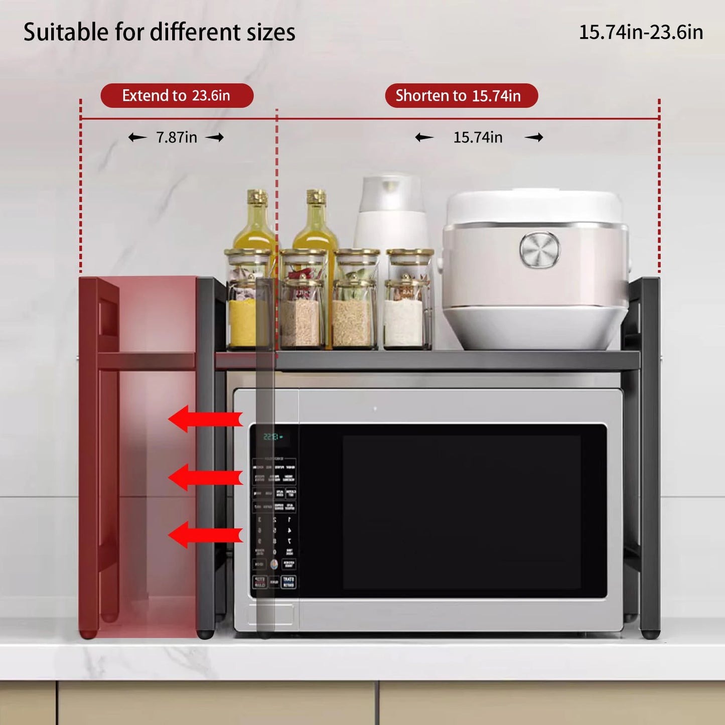 1pc Expandable, 42-64cm Microwave Shelf Organizer, Moisture And Rust Proof, Countertop Organizer, Tableware Storage-2 Color Selections