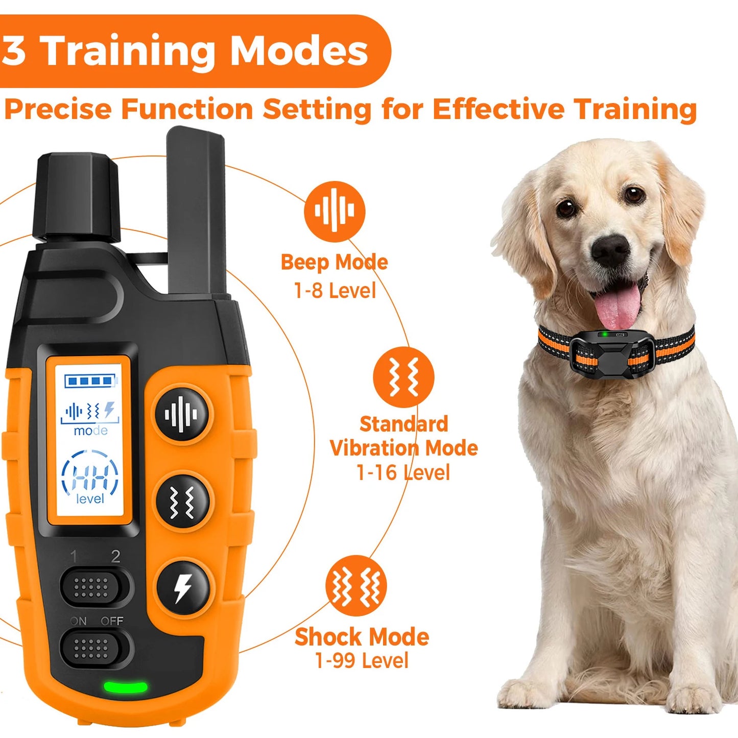 3300Ft Electric Dog Training Collar with Remote Control, Waterproof, for 5-120lbs Dog with Shock Vibration, Choice of 3 Colors, Choice of 1 or 2 Collars
