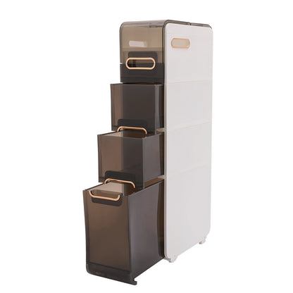 Modern Bathroom Cabinet, PP Toilet Sideboard, Narrow Bathroom Storage Cabinet with 2/3/4 Drawer Storage, Floor Shelf