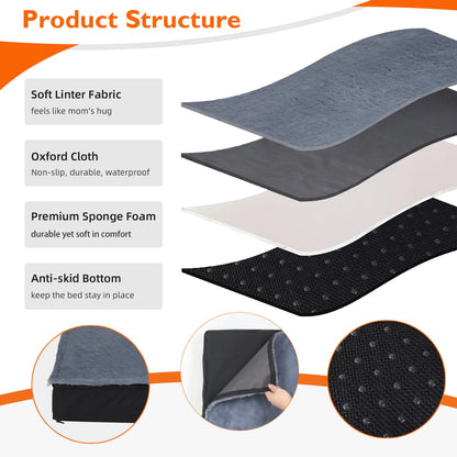 Dog Beds, Orthopedic Dog Bed for Medium Large Dogs Waterproof Lining, and Non-Slip Bottom, Machine Washable, Size Selection