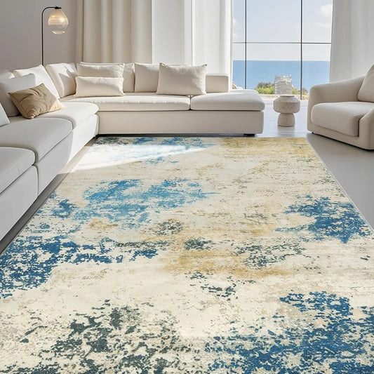 Area Rug , Blues, Modern Abstract, Nonslip Backing , Brightens up the Room