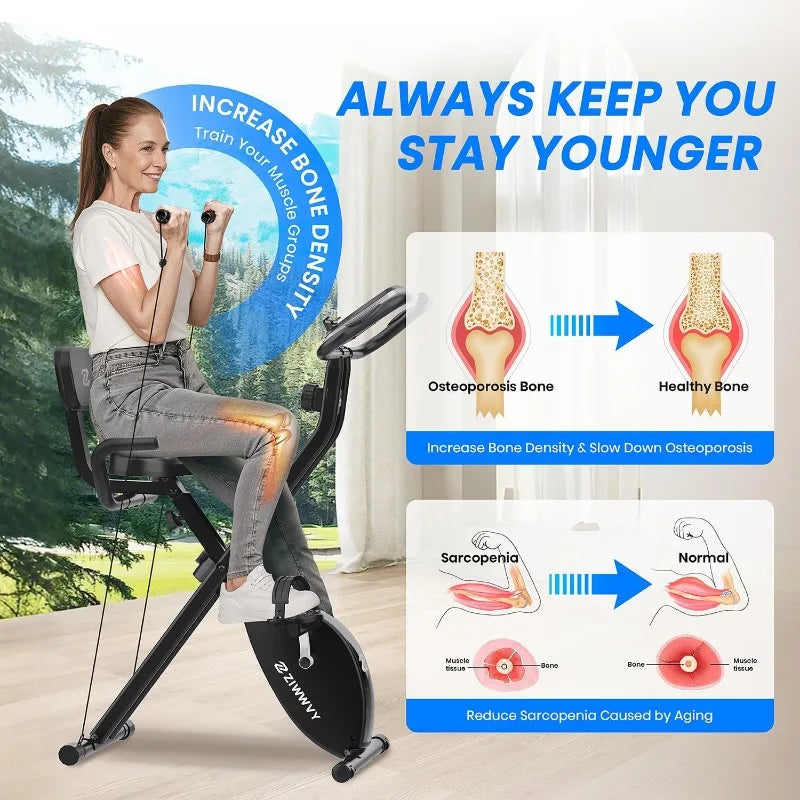 Foldable Exercise Bike, Stable & Sturdy Stationary Bike for Home, Comfortable Seat & Backrest, Easy Assembly, 8-Level Resistance