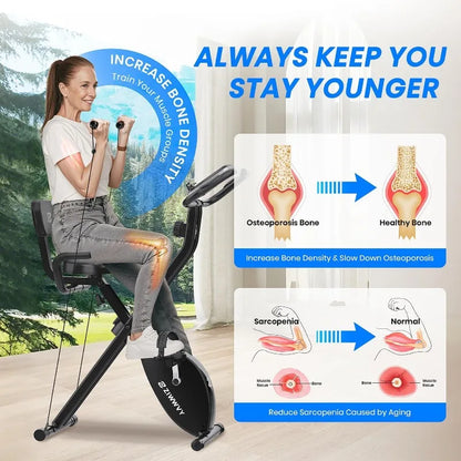 Foldable Exercise Bike, Stable & Sturdy Stationary Bike for Home, Comfortable Seat & Backrest, Easy Assembly, 8-Level Resistance