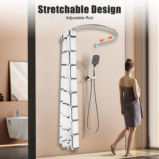 Shower Curtain Rod Set Extendable, Curved U Shaped Shower Curtain Rod, Bathroom Shower Curtain