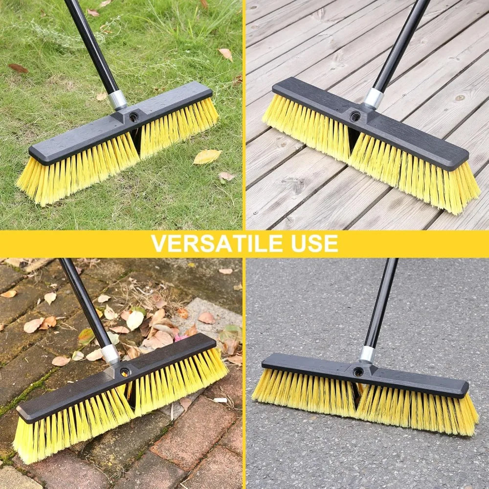 3 Pcs Push Brooms, Different Widths, Outdoor- Heavy Duty with 63" Long Handle