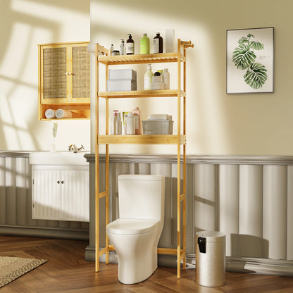 Bathroom Space Saver, over the Toilet 3 Tier Storage Shelf, Organizer Rack, Bamboo for Small Space Restroom, Laundry, Easy Assembly