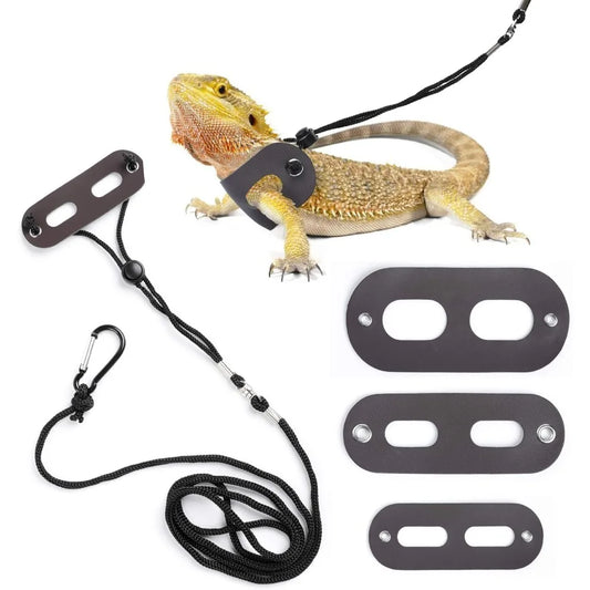 Bearded Dragon Harness and Leash Adjustable (S,M,L, 3 Pack) - Soft Leather Reptile Leash for Amphibians and Other Small Pets,