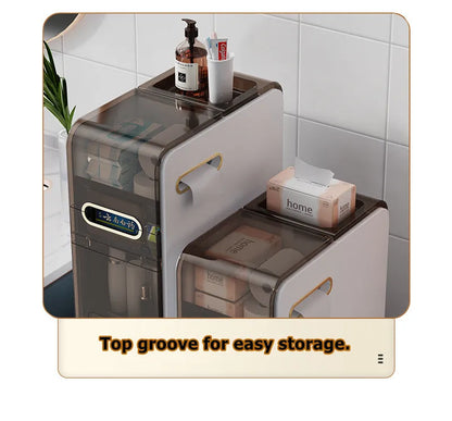 Modern Bathroom Cabinet, PP Toilet Sideboard, Narrow Bathroom Storage Cabinet with 2/3/4 Drawer Storage, Floor Shelf