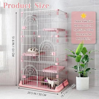 52" Metal Indoor MultiPet Cage with 3 Platforms, 1 Ramp, 3 Doors, Large Pet Playpen, Easy Assembly & Durable Metal