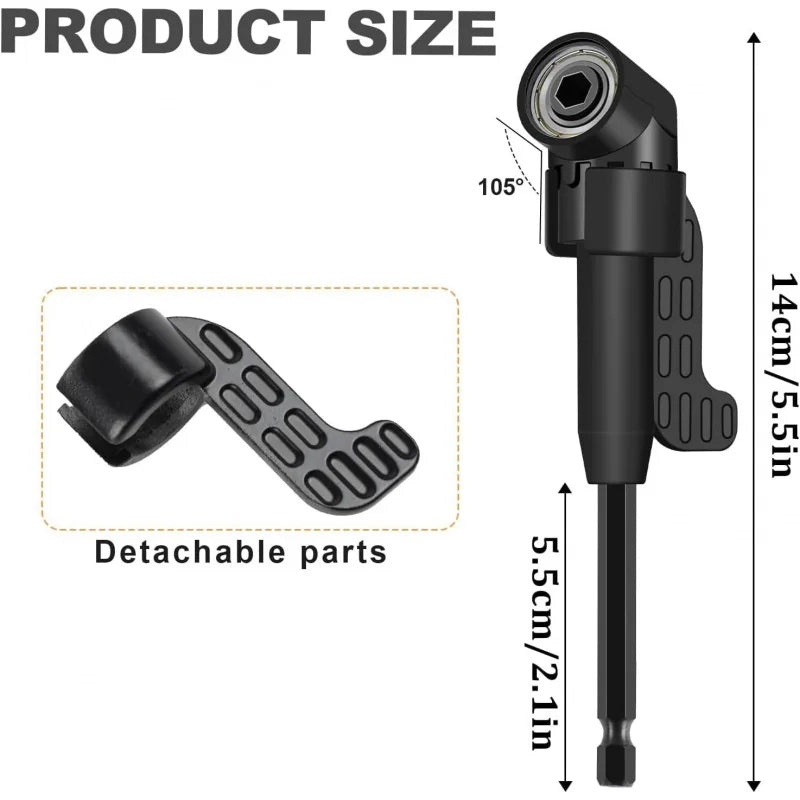 6Pcs Right Angle Drill Attachments:  Includes 2Pcs Hex Shank,105° Angle Drill Adapter and 90° Angled Bits-3Pcs Drill-Bit-Kit