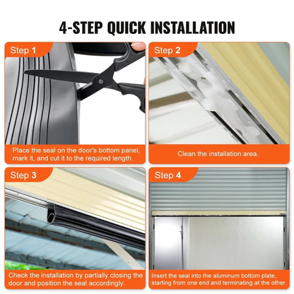 Universal Garage Door Seal Weather Stripping Kit, 16ft Rubber Insulation Strip, Easy Install Dust Air Moisture Barrier-T-Shaped