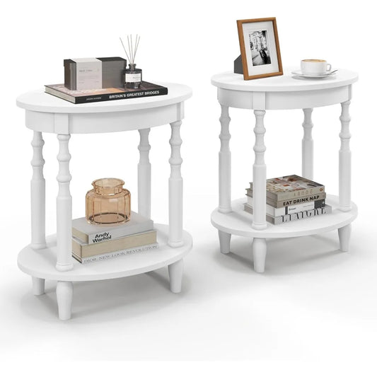 Oval End Tables, Set of 2, with Storage Shelf, 2 Color Selections