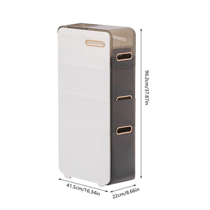 Modern Bathroom Cabinet, PP Toilet Sideboard, Narrow Bathroom Storage Cabinet with 2/3/4 Drawer Storage, Floor Shelf