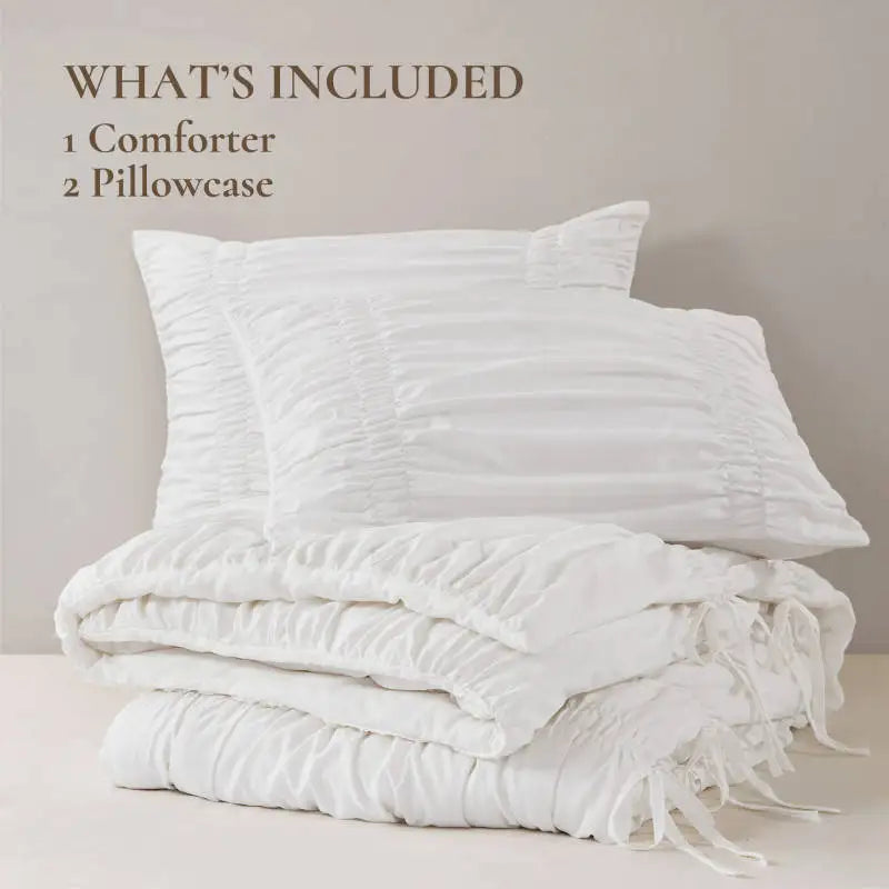 3 PCS King Comforter Set, Elegant Pleated Design