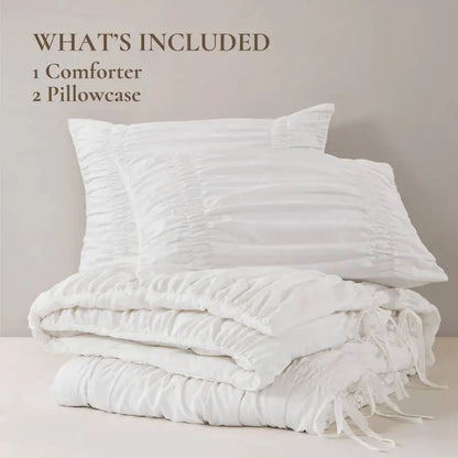 3 PCS King Comforter Set, Elegant Pleated Design
