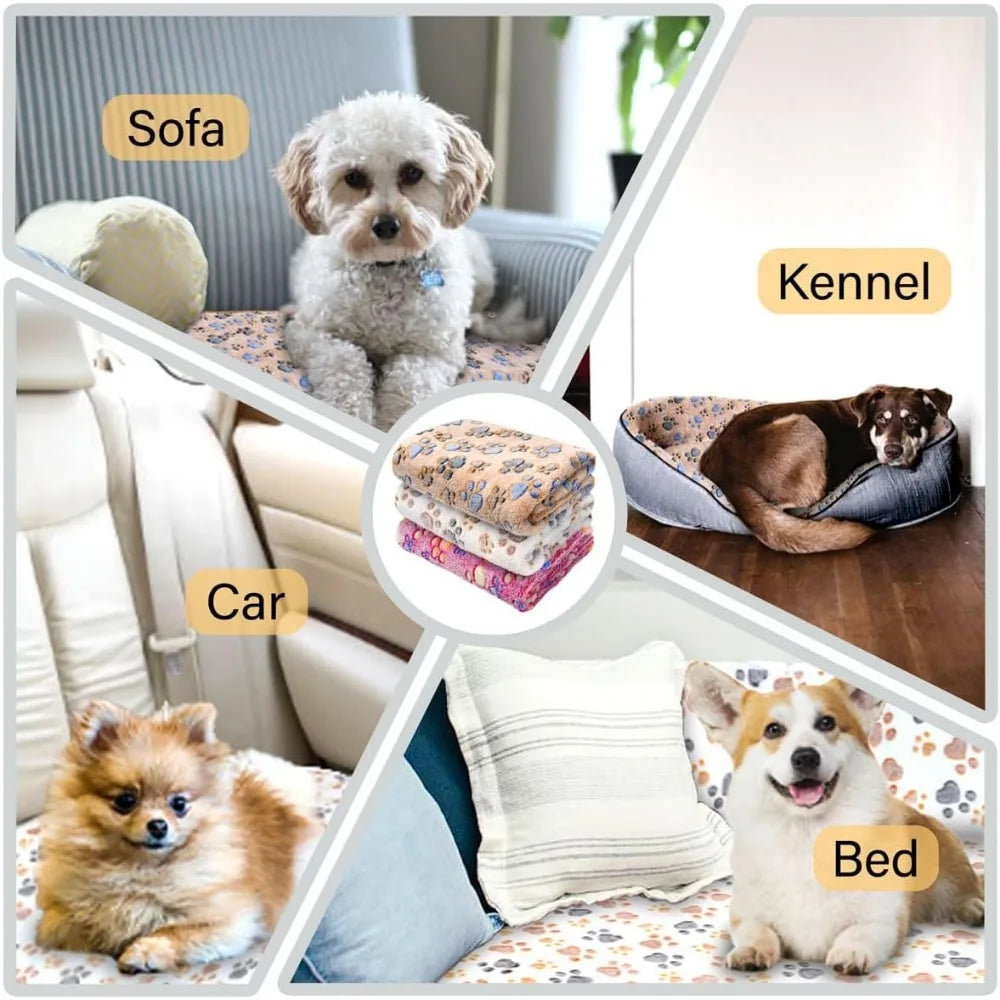 Multifunctional Flannel Dog Blanket - 3 Pack Medium Dog Blankets, Super Soft, 30 x 20 inch, Cute Claw Pattern