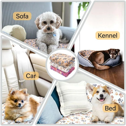 Multifunctional Flannel Dog Blanket - 3 Pack Medium Dog Blankets, Super Soft, 30 x 20 inch, Cute Claw Pattern
