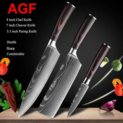1-10Pcs Chef Knives, Japanese Santoku Kitchen Knives Set, Includes Sharp Cleaver, Slicing Utility Knife , Choice of Sets