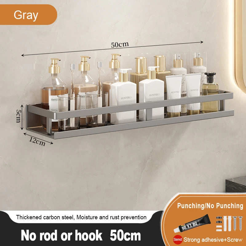 Bathroom Storage Rack, Adhesive Wall Mounted Towel Rack, Bathroom Cosmetics Storage Rack