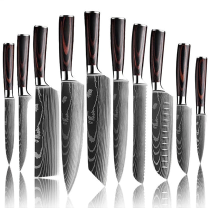 1-10Pcs Chef Knives, Japanese Santoku Kitchen Knives Set, Includes Sharp Cleaver, Slicing Utility Knife , Choice of Sets