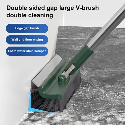 3 in 1 Floor Scrub Brush with Right Angled Bristle & Scraper, Long Handle Grout Brush, Shower Scrubber