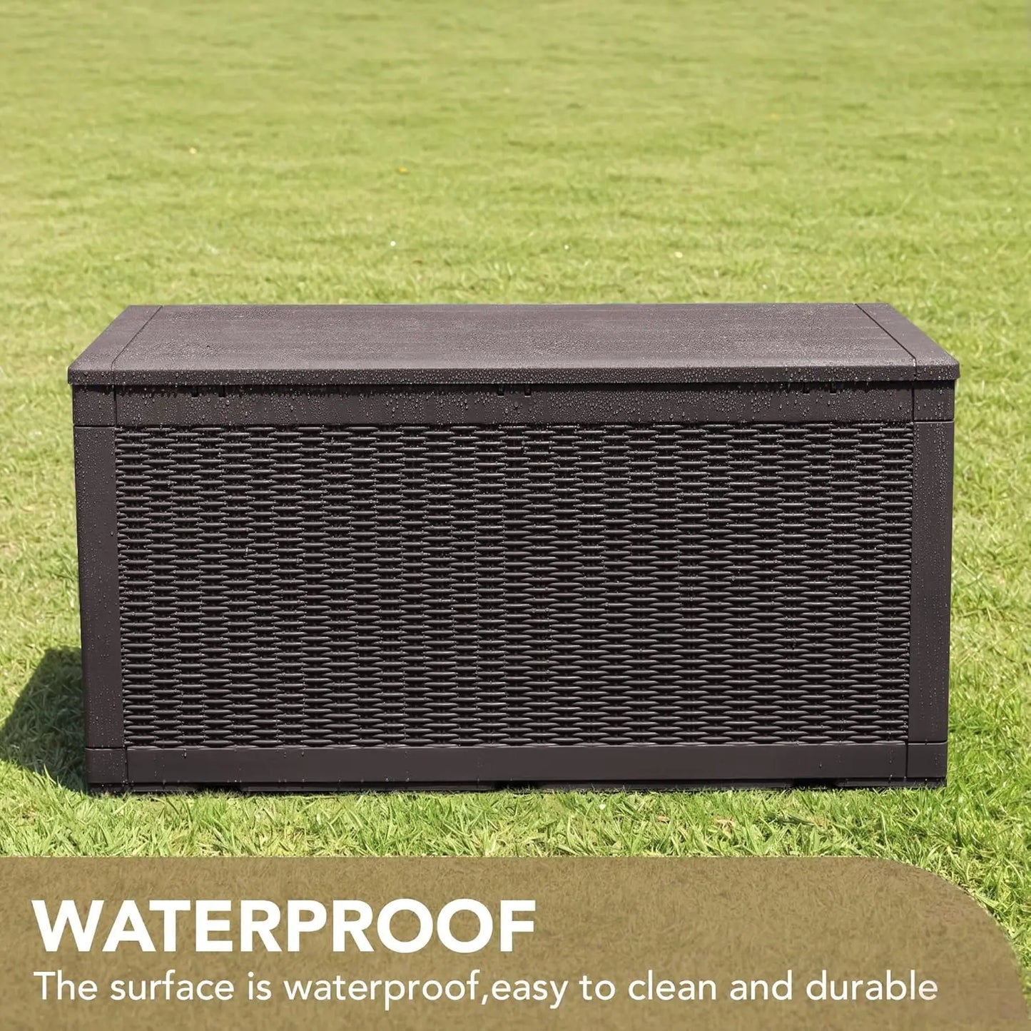 100 Gallon Waterproof Large Resin Deck Box ,Indoor Outdoor, Lockable Storage Container