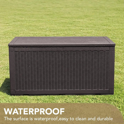 100 Gallon Waterproof Large Resin Deck Box ,Indoor Outdoor, Lockable Storage Container