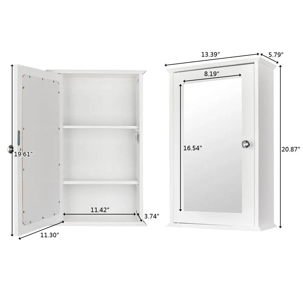 White Wall-Mounted Bathroom Cabinet with Mirror