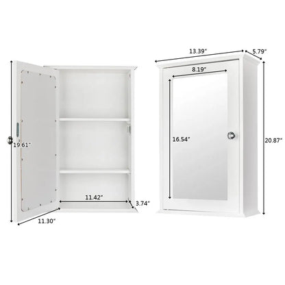 White Wall-Mounted Bathroom Cabinet with Mirror