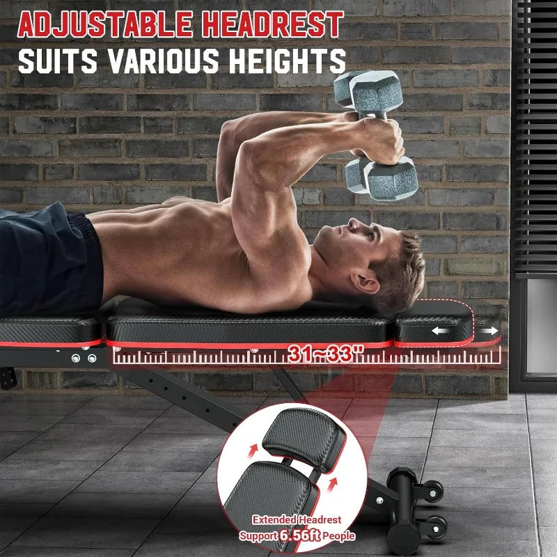 Workout Adjustable Weight Bench with Leg Extension and Leg Curl, Extended Headrest, 900LBS