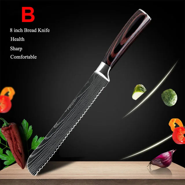 1-10Pcs Chef Knives, Japanese Santoku Kitchen Knives Set, Includes Sharp Cleaver, Slicing Utility Knife , Choice of Sets