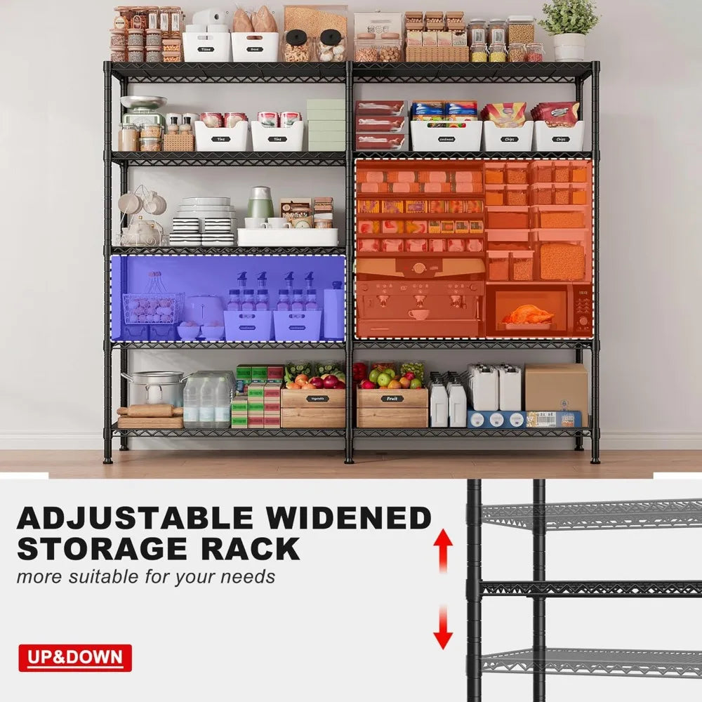 1500LBS Storage Shelves, Metal Shelving Unit, 61.7''W Wire Shelving, 5 Tier, Adjustable Wire Shelves